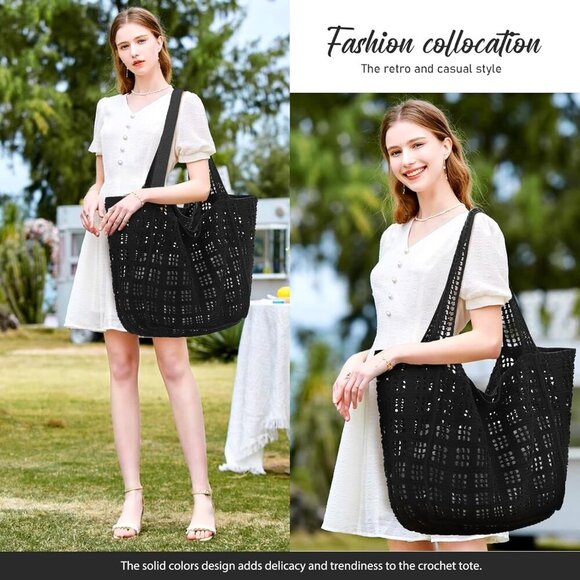 Crochet Beach Tote Bag Large Capacity Womens Summer Handbag Casual - Picture 3 of 6